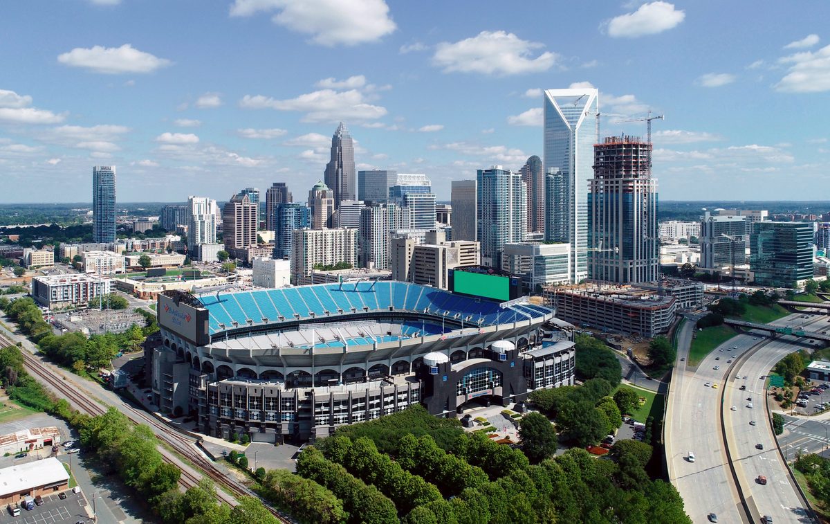 The skyline of uptown Charlotte, North Carolina, viewed from above.